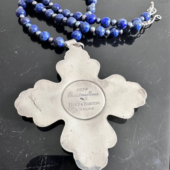 Maltese Cross Sterling Silver 30" Lapis Lazuli Necklace 925 Tahitian Pearls - Picture 9 of 9